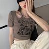 Short Short Sleeve T-Shirt Women's Summer New American Retro Slim Mind Machine Hollow Spice Girl Ins Trend Top