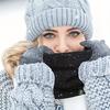 1PC Elegant Solid Color Polyester Scarf - with Velvet Lining - Retractable Knitted Neck - Warm