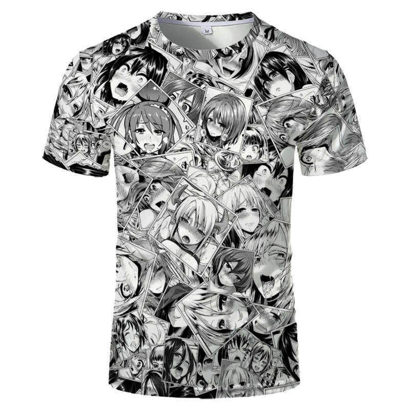 Harajuku Anime Ahegao Série 3D Potisk Pánské a Dámské Tričko Letní Streetwear O-Výstřih Krátký Rukáv Top Volné Oblečení pro Páry