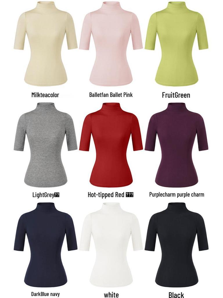 Women's Tencel High-Neck Mid-Sleeve Stretchy Lyocell T-Shirt