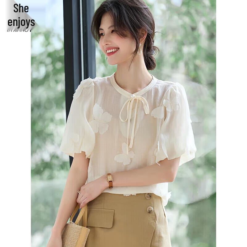 

Женская шифоновая блузка с коротким рукавом и 3D-дизайном бабочки S