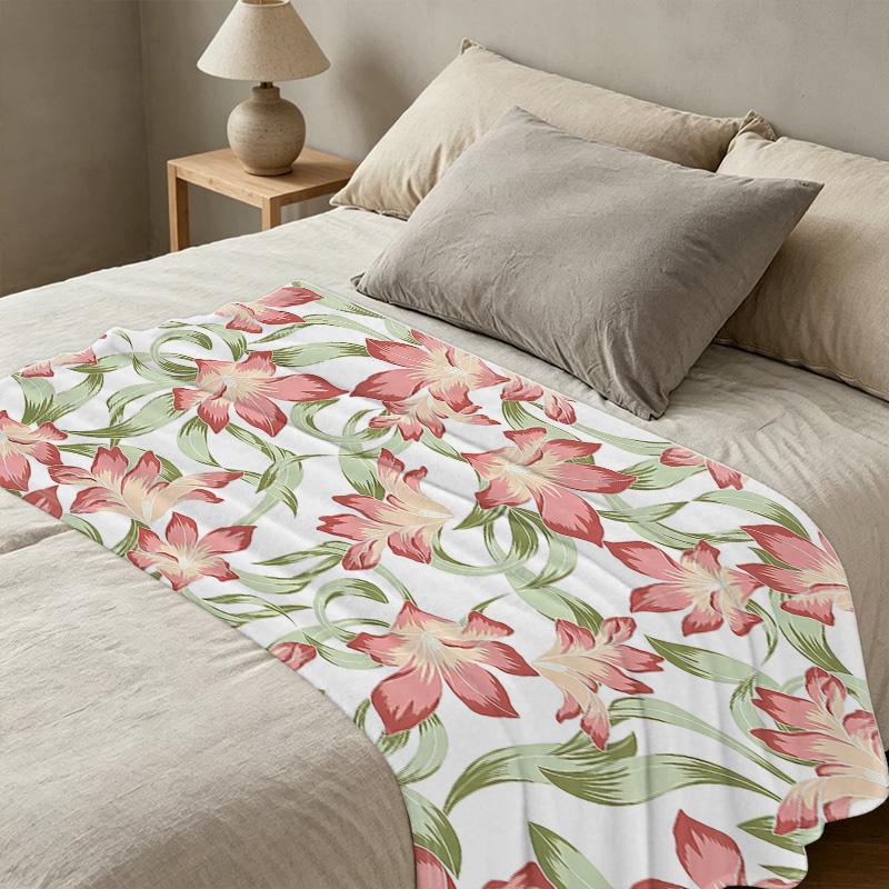 Hemmed Floral Flannel Fleece Throw Blanket Soft Cozy, Warm Breathable, Perfect for Home Bedroom Sofa, Great for Halloween & Christmas Decor