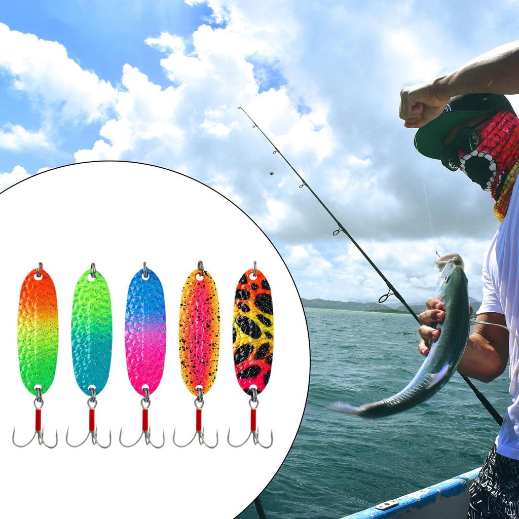 5 Fishing Spoons, Lures, Hard Sequin Tackle for Salmon, Pike, Redfish, Bass, Perch