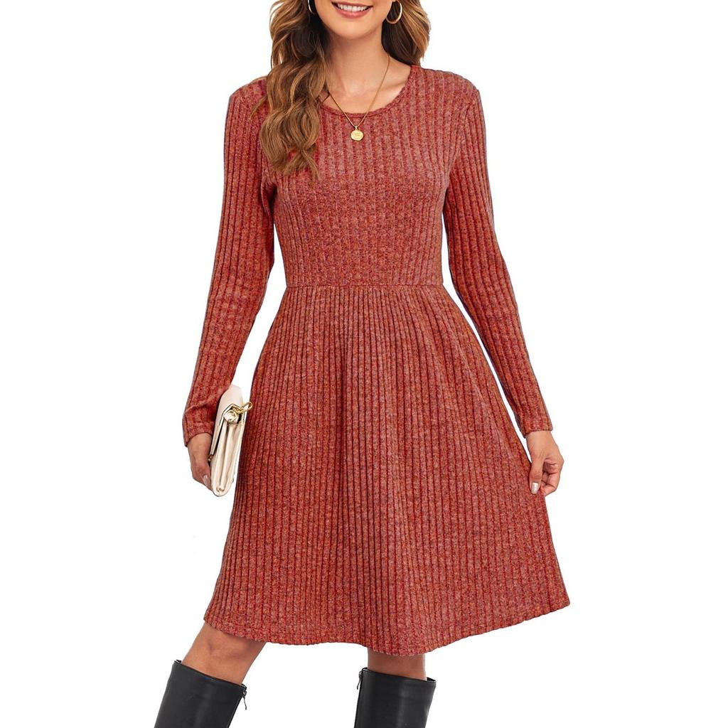 Vestido Casual Feminino de Manga Comprida Solto de Cor Sólida