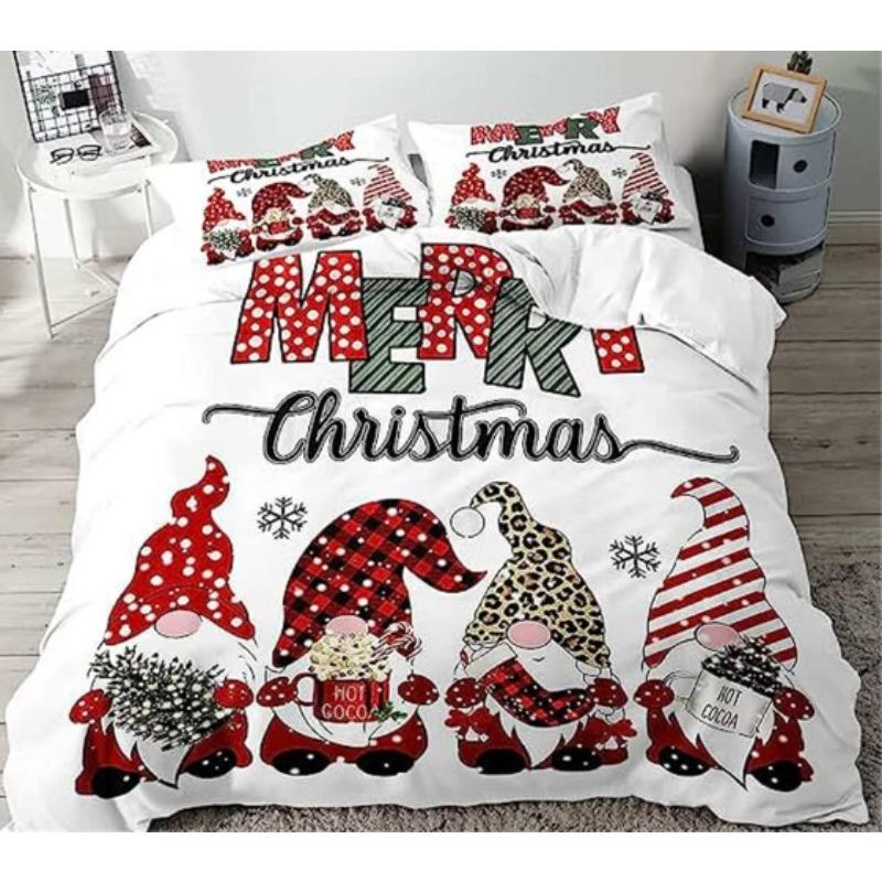 3D Digital Printing Christmas Three-Piece Set, Holiday Decoration Bedding Set