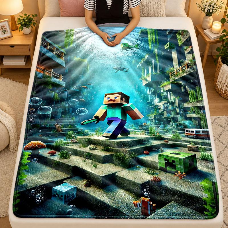 Flannel Blanketminecraft Warm Soft Throw Blanket for Indoor Sofa Bed Living Room Use
