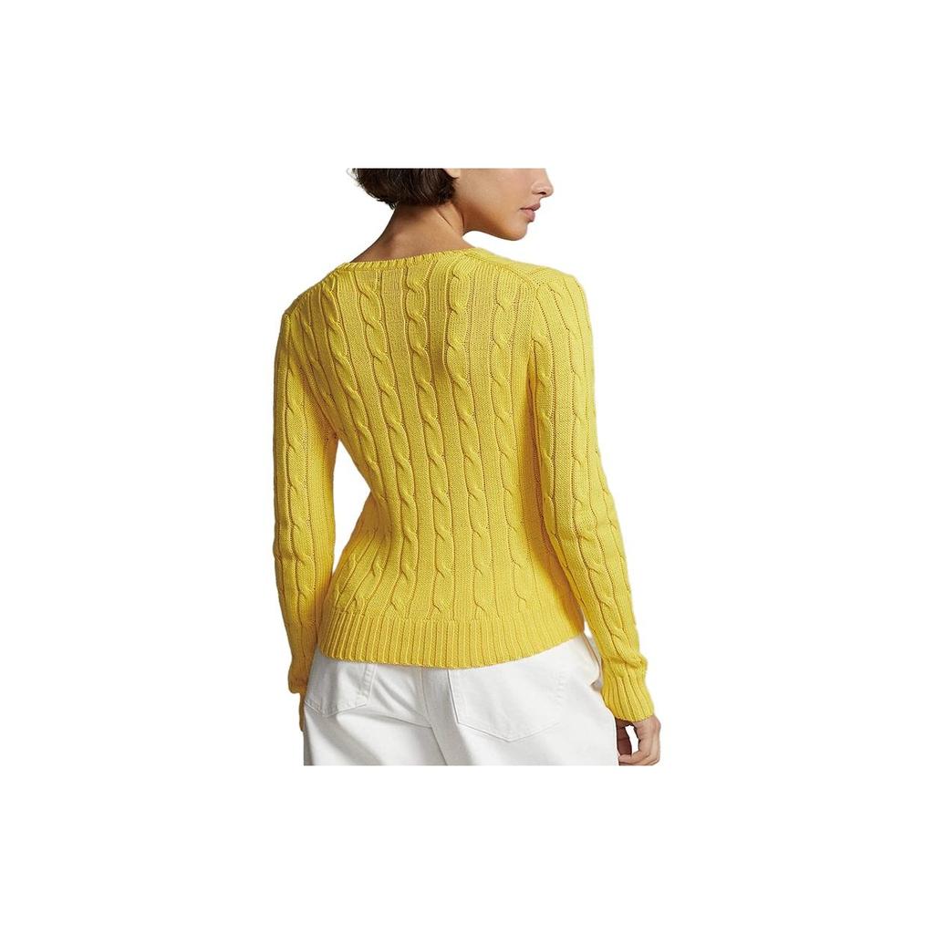 Polo Ralph Lauren FW23 Jednobarevný kabelový úplet s kulatým výstřihem a dlouhým rukávem Dámský svetr Žlutý 211570012041