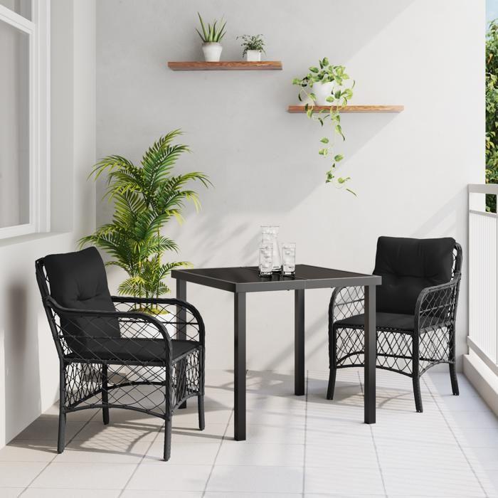 VidaXL Ensemble de Salle à Manger de Jardin de 3 Pièces avec Coussins Noir Poly Rattan 3380204