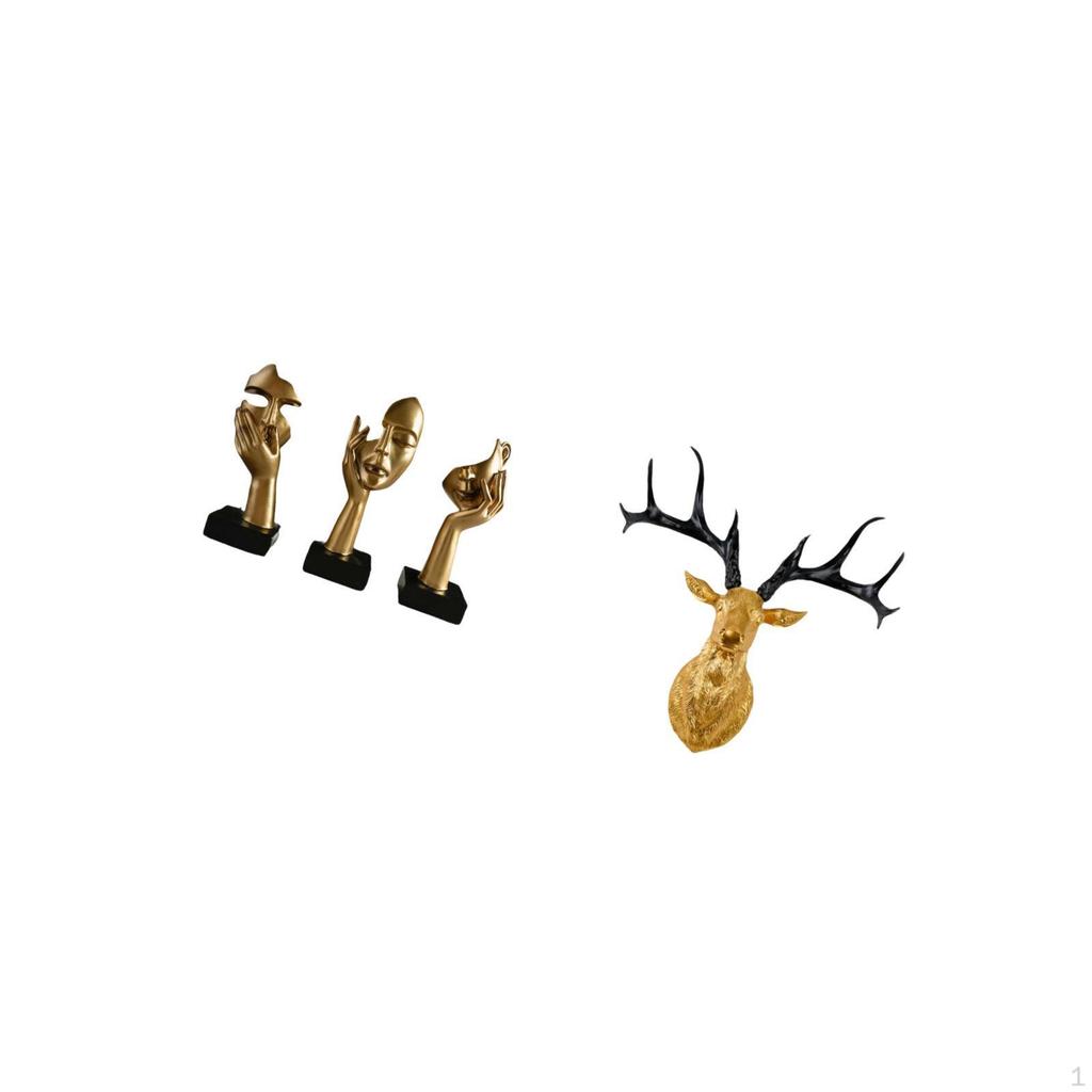 Resin Thinker Statues And Deer Head Wall Sculpture Abstract Art Collectible Tabletop Mount