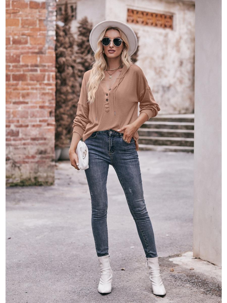 2024 Новые толстовки с капюшоном Осень-Зима Женские модные толстовки с пуговицами — фото 18