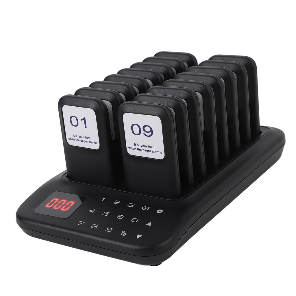 Restaurant Pager System 1 to 16 Vibration Buzzer Flashing Modes 433.92MHz 500m 999s Wireless Calling System Food Buzzer
