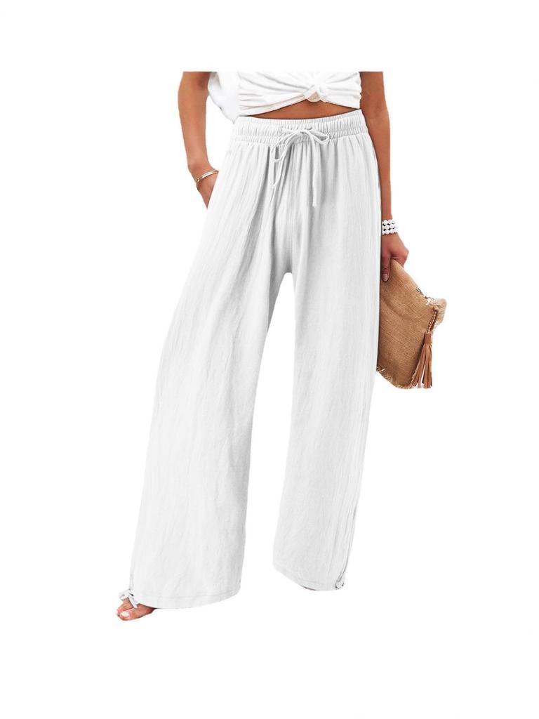 Bohemian Solid Color Drawstring Beach Pants - New Loose Casual Trousers