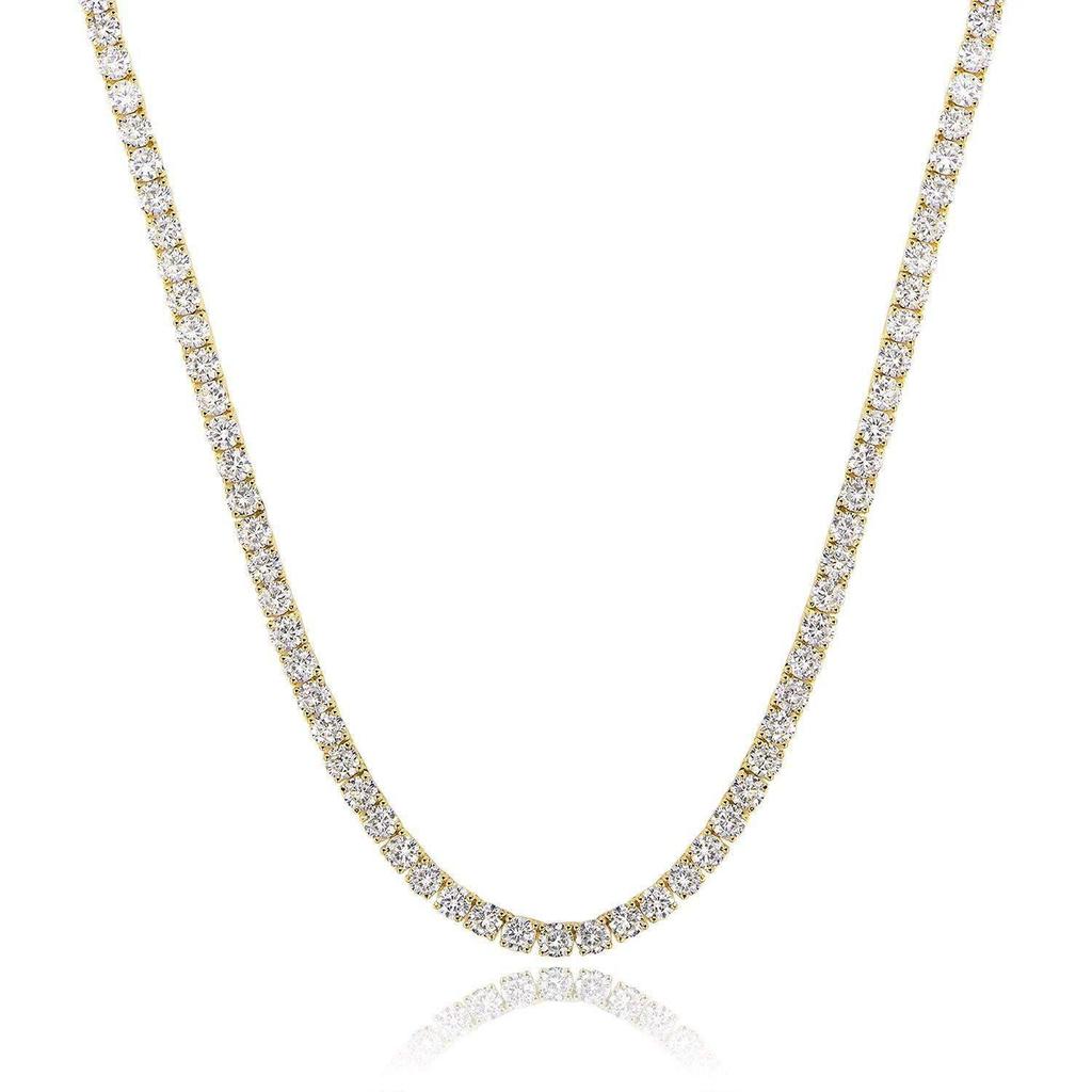 18K White Gold Plated Zirconia Tennis Necklace Choker, 4-Prong, Size Options: 2mm-6mm, Fashion Trend Bestseller