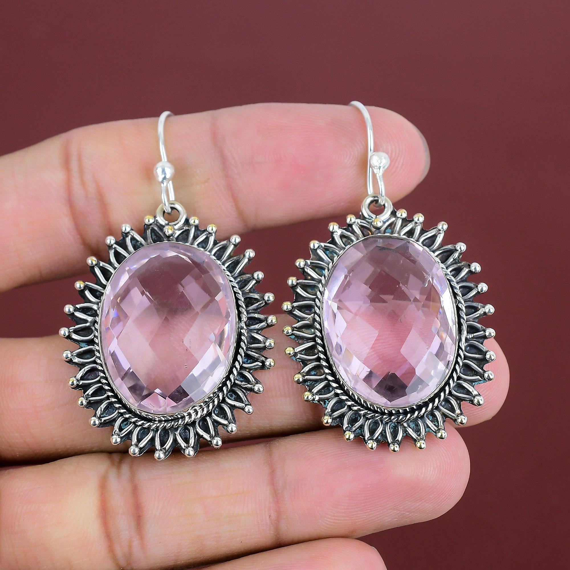 Faceted Pink Kunzite Earring Gemstone Earring Handmade Jewelry 925 Sterling Silver Earring Top Quality Pink Kunzite Jewelry Gifts For Mother