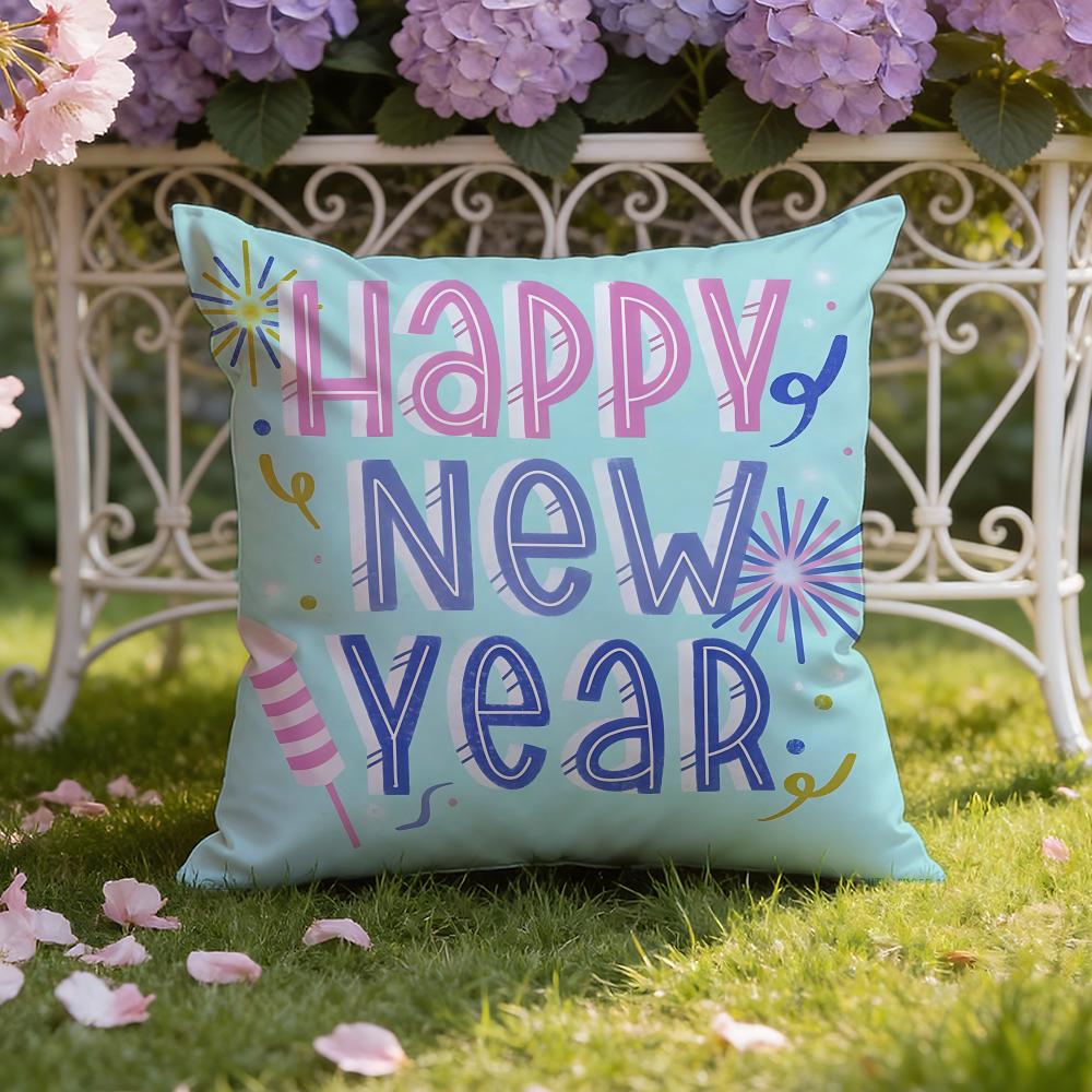 Holiday New Years Day Cushion Cover Home Car DualScene Pillow Cover Reversible for Premium Comfort