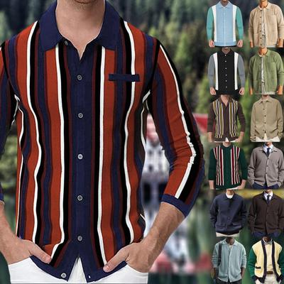 Ανδρική Casual Ριγέ Πλεκτή Ζακέτα Color - Block Με Πέτο Εξωτερικό Ρούχο