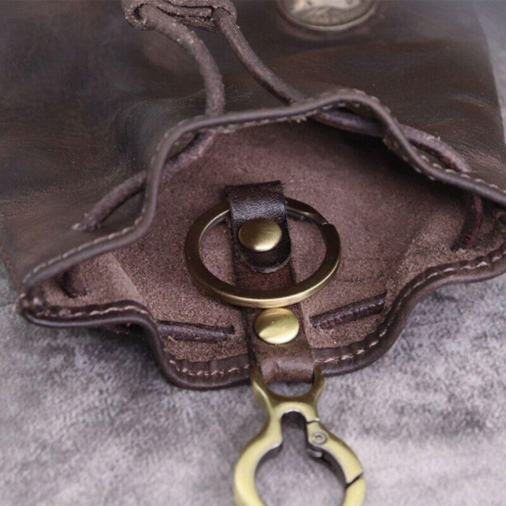 New Upper Leather Coin Purse Pouch Solid Color Retro Car Key Bag Hanging Bag Women