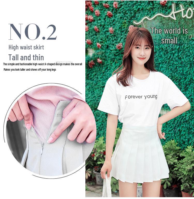 Pleated High-Waist A-Line Skirt for Women - Korean College Style, Fruit Green, Summer 2025