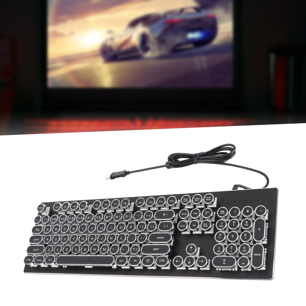 Retro Wired Gaming Mechanical Keyboard Key Click with 104 Keys Mixed Light Ergonomic Design