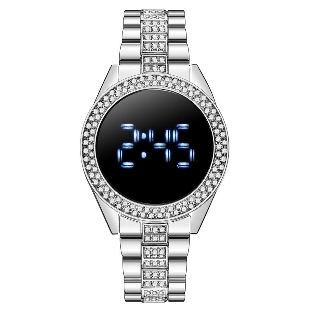 New Trend Luxury Women's LED Diamond-Set Watch with Large Display and Fashion Steel Band
