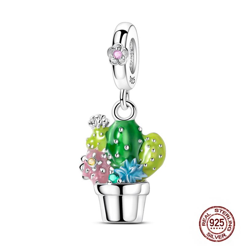 92 Styles Original Copper Green Series Cactus Avocado Clover Charms Bracelet Pendant Diy Clip Beads Women'S Jewelry