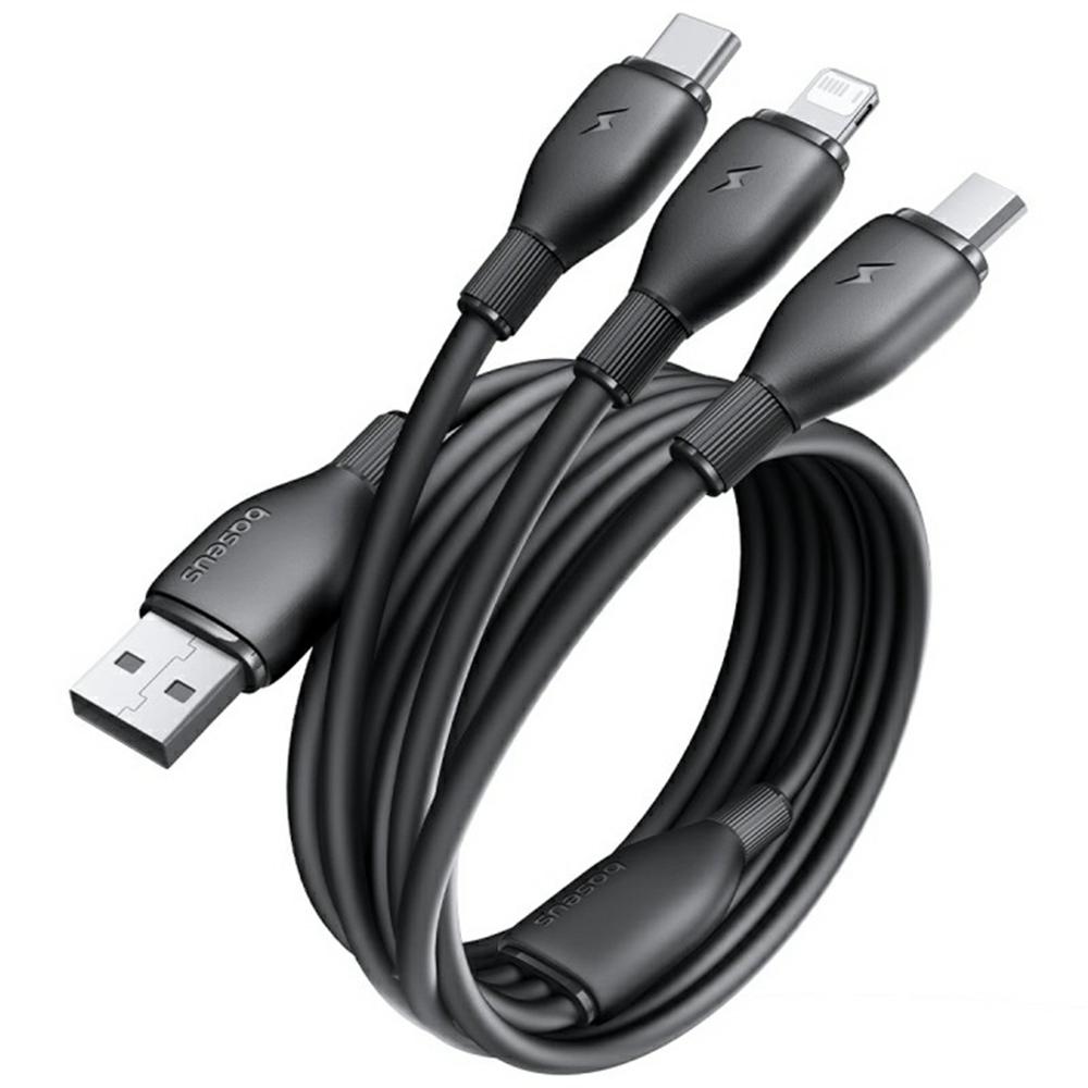 BASEUS Ultra-Fast One-For-Three Fast Charging Cable USB to Micro USB+Lightning+USB-C 3.5A 1.3m