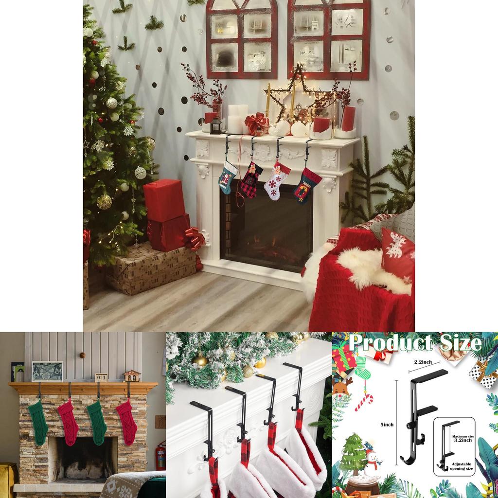 Christmas Sock Holder With Adjustable Non Slip Metal Hooks For Fireplace Decor