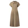 ZANZEA Women Casual Turn Down Collar Solid Color Short Sleeve Pleated Dress