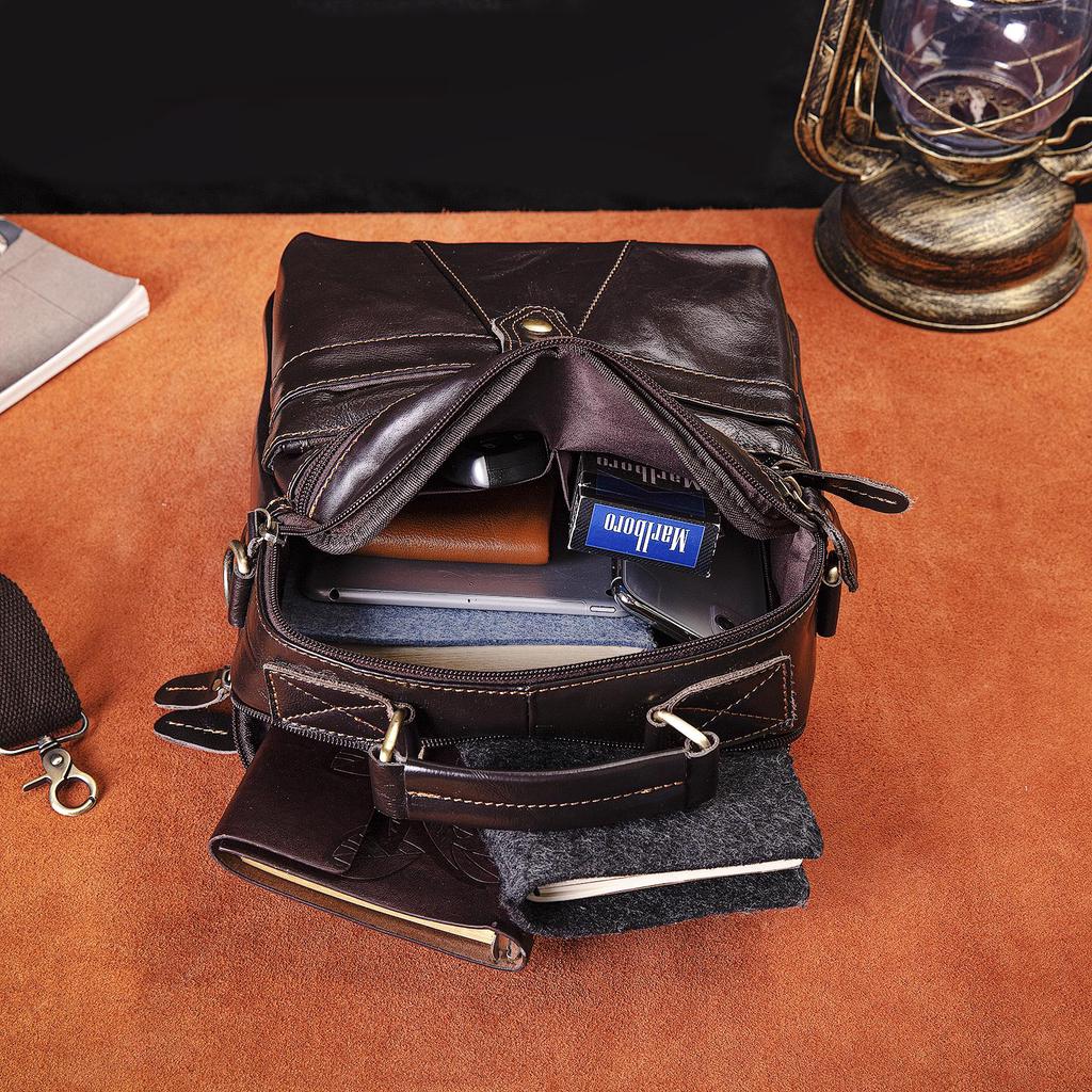 New Original Leather Male Casual Black Messenger Bag Travel Fashion Cross-body Bag 8" Tablet Tote Mochila Satchel Bag
