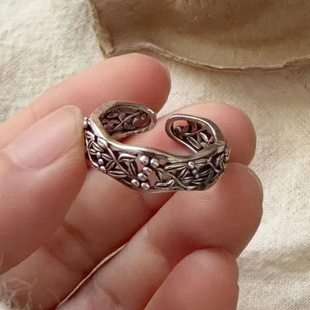 

925 Sterling Silver Rings For Women Geometric Fine Jewelry Finger Adjustable Vintage Flower Stone Ring For Party Birthday Gift resizable