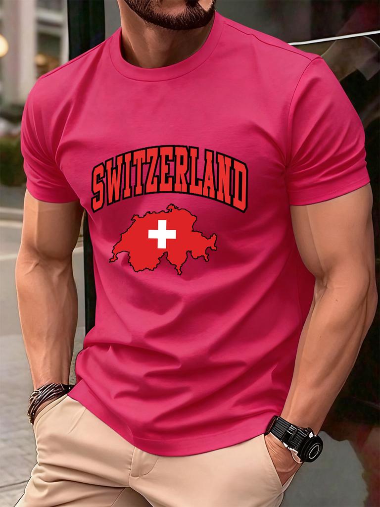 Switzerland Swiss Flag Prints Cotton TShirts Mens Summer Soft Oversized T Shirt ONeck Short Sleeve Tops Basic Male Clothes