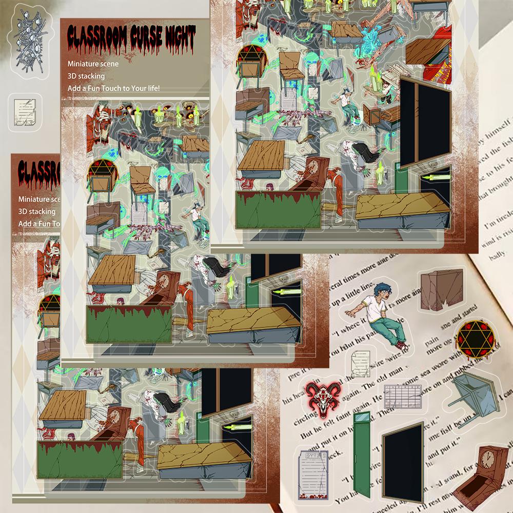 

3 шт. Проклятие класса Ночь Миниатюрная сцена Наклейка Канцелярские украшения Интерактивное кафе Ручная работа для снятия напряжения Игровые наклейки