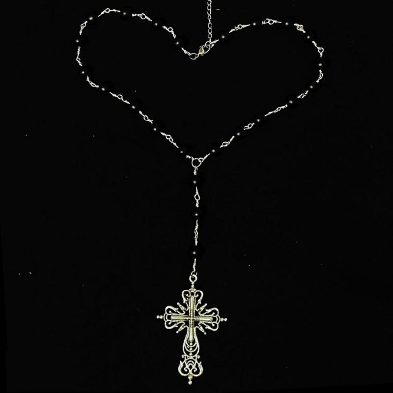 Trendy Cone Pearls BlackBeads Pendant Necklaces Punk Inspired Chain Choker Ornaments Gothic Charm Edgy Accessories