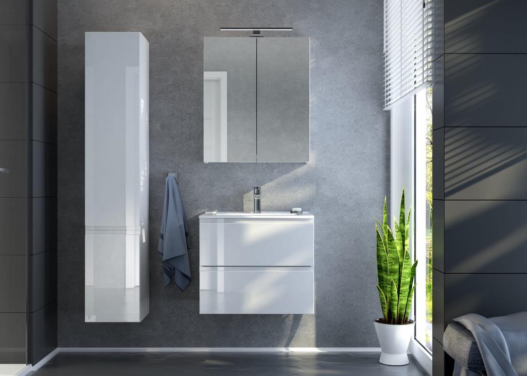 Wall-hung bathroom column, white gloss, 157x30 cm, Modus