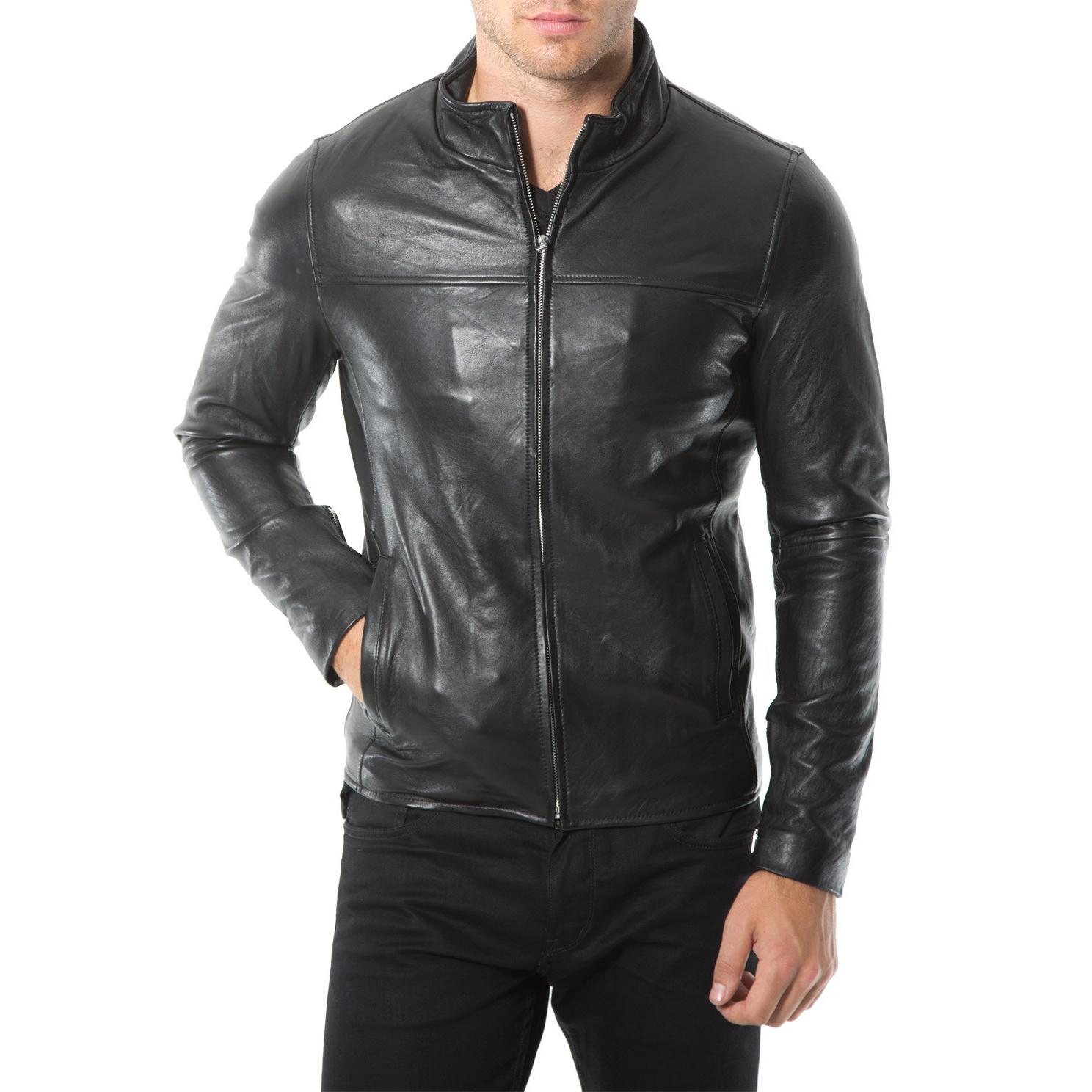 

SkinOutfit Men s Genuine Lambskin Black Leather Jacket Stylish Motorcycle Bomber Biker Outerwear MJ 134 S чорний