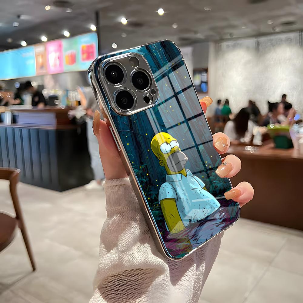 

The Simpsons Phone Case For IPhone 17 Pro Max 15 Pro 16 14 Plus 12 13 Mini 11 Pro Shockproof Electroplated Glass Cover iPhone17 Pro