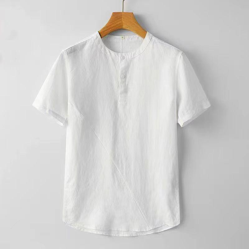 Men's Chinese Style Cotton Linen Short Sleeve Crew Neck T-Shirt - Lightweight, Loose Fit, Summer Top