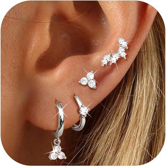 Modny zestaw kolczyków sztyftów z cyrkoniami w kształcie kwiatów 2024 - Biżuteria damska Prezenty