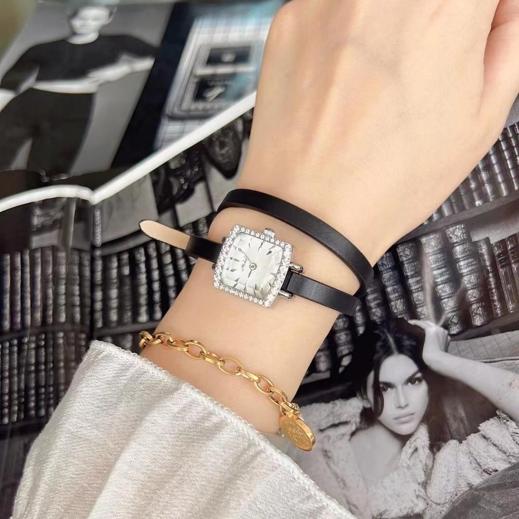 Small Dial Women'S Watch Quartz Watch Double Circle Thin Belt Diamond-Encrusted Small Square Watch Women 22032