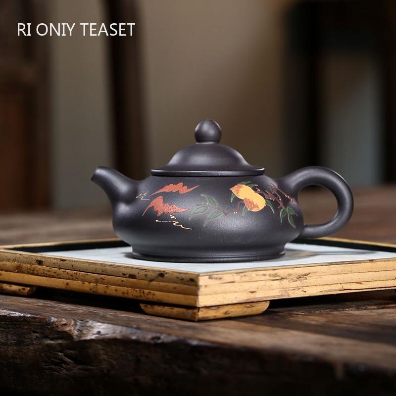 200ml Yixing Purple Clay Teapot Handmade Peach Pattern Tea Pot Beauty Tea Infuser Kettle Household Chinese Zisha Teaware
