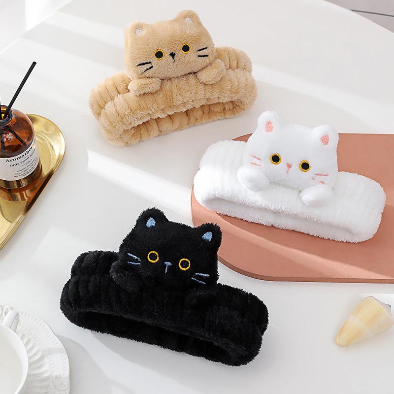 Cartoon Cat Ear Headband for Women - Soft Plush Hair Hoop, Anti-Slip Design, Special for Facial Cleansing & Mask Application