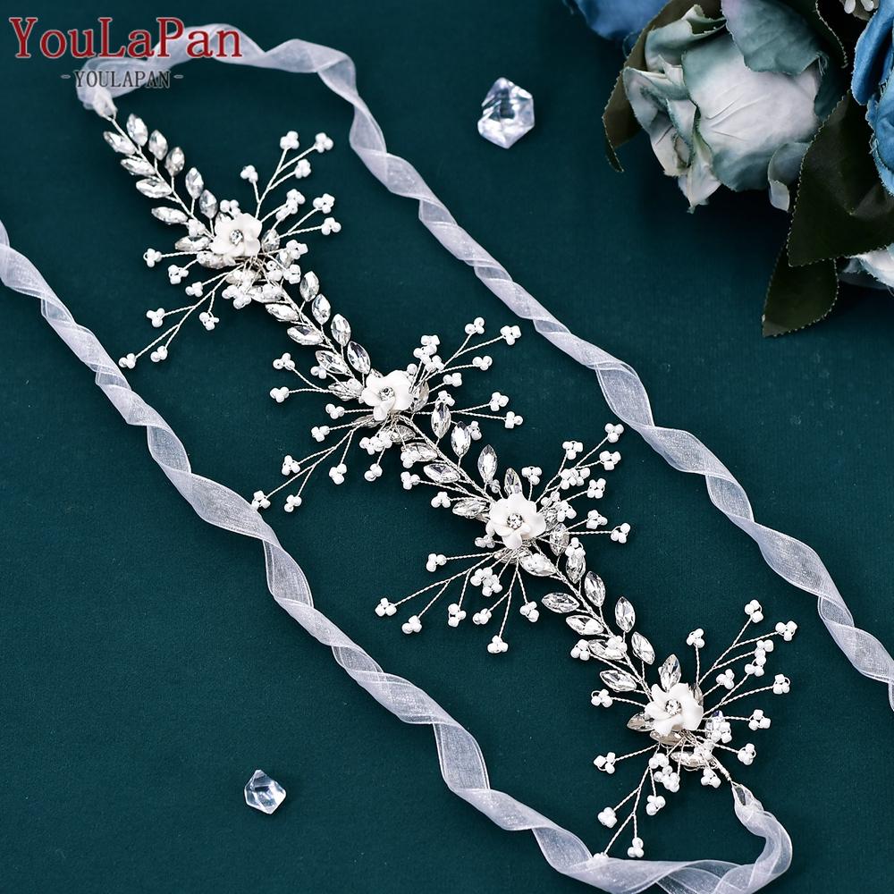 YouLaPan Beaded Crystal Bridal Wedding Belt Handmade Pearls Sash Belt for Woman Dress Rhinestone Jewelry Accessories SH03