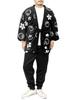 Wankodo Men's Warm Hanten Jacket, Large Size, Boa Fabric, Arabesque Print, Shiba Inu, Kyoto-Originated Mascot, Wankodo Chanchanko, Size 4L, Black