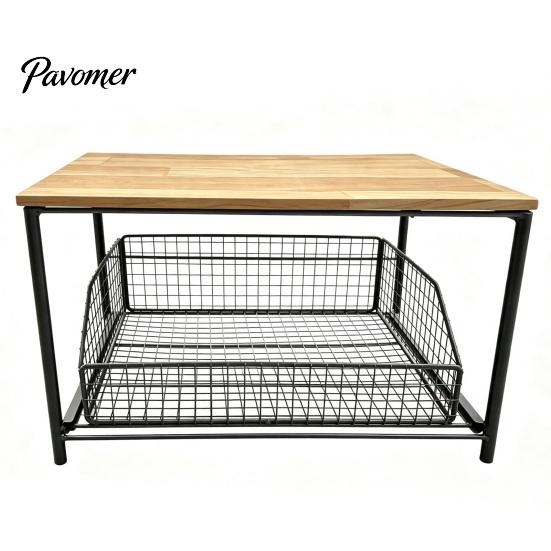 Durable Coffee Maker Holder Storage Rack with Drawer, Two Tier Countertop Organizer, Wood Snack Organizer for Closet Top And Metal Basket Kitchen