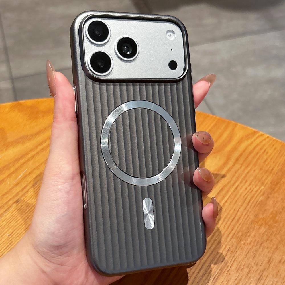 Matte Corrugated For Magsafe Magnetic Case For iPhone 17 Pro Max 17E 16 15 Plus 14 13 12 Luggage Striped Textured Thin PC Cover