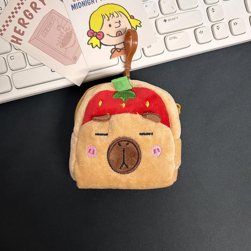Capybara Plush Coin Purse Cartoon Small Fruit Bag Lovely Cartoon Bags Pendant Cute Watermelon Keychain Headphone Storage Bag
