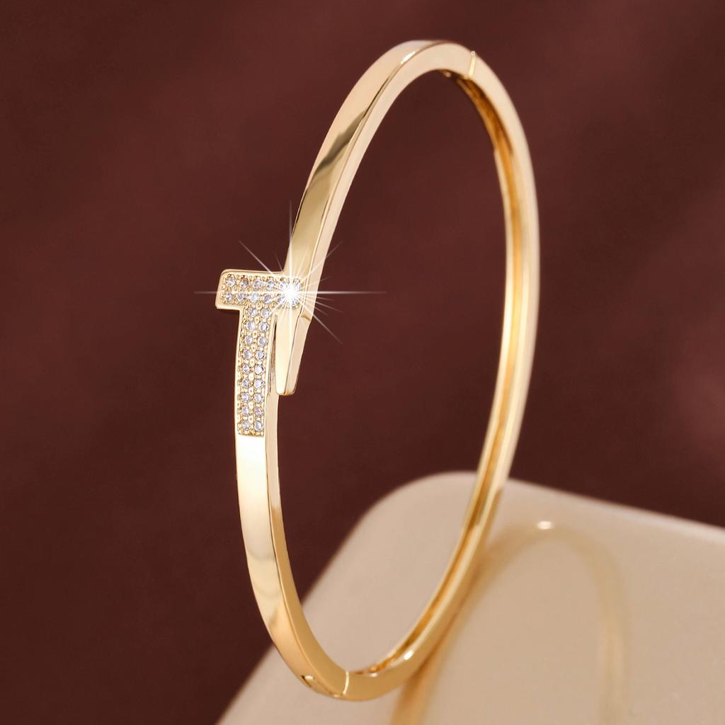 Simple T-Letter Design Synthetic Zirconia Women's Bracelet For Daily Gift-Giving Jewelry Accessories