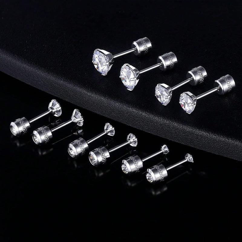 Titanium Steel Double-headed Zircon Stud Earrings Cylindrical Four-claw Stainless Steel Earrings Piercing Jewelry