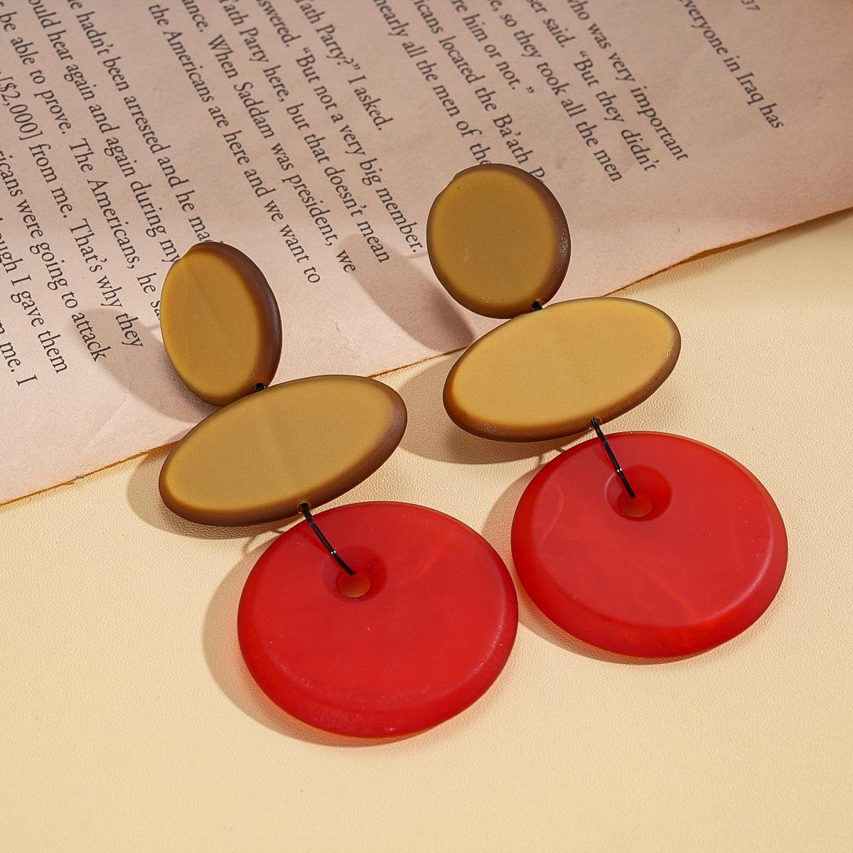 

Personalized resin round oval silver needle earrings ethnic style retro earrings