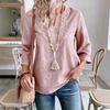 Women's V Neck 3/4 Flare Sleeve Hollow Eyelet Embroidery Blouse Loose Boho Lace Cutwork Top